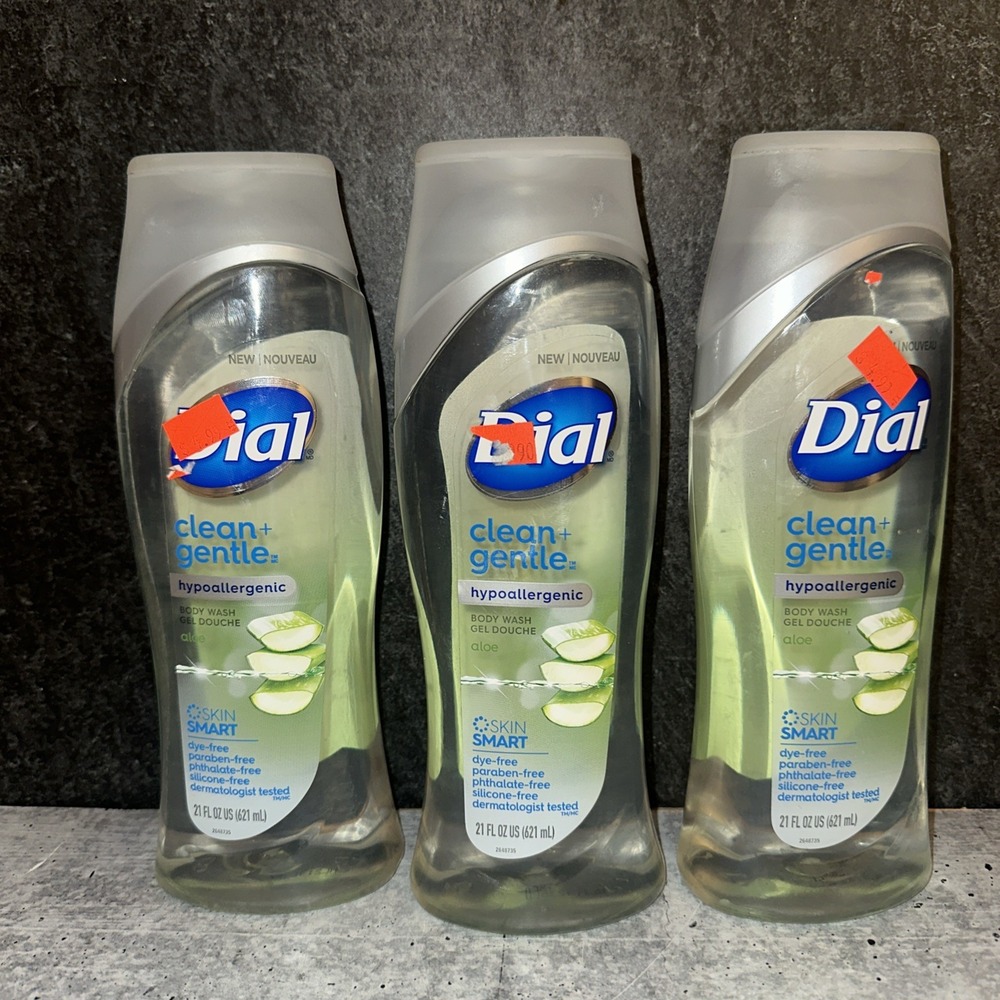 3 Lot Dial Clean + Gentle JUMBO hypoallergenic Body Wash 21oz